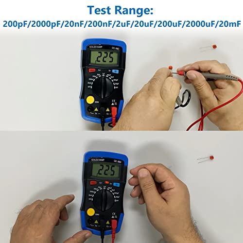 GOLDCHAMP Digital Multimeter Capacitance Meter 200pF-20mF Meter Capacitor Handheld Multimeter Tester with Multi Testers Manual Range Measure Tool, Back Light, Data Hold