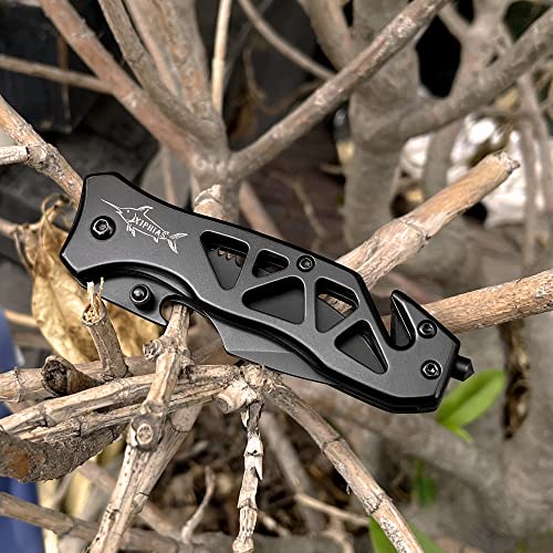 XIPHIAS Cool Daily Practical Folding Pocket Knife with Glass Breaker, Bottle Opener and Rope Cutter, Birthday Father's Day Gifts for Dad, XK051