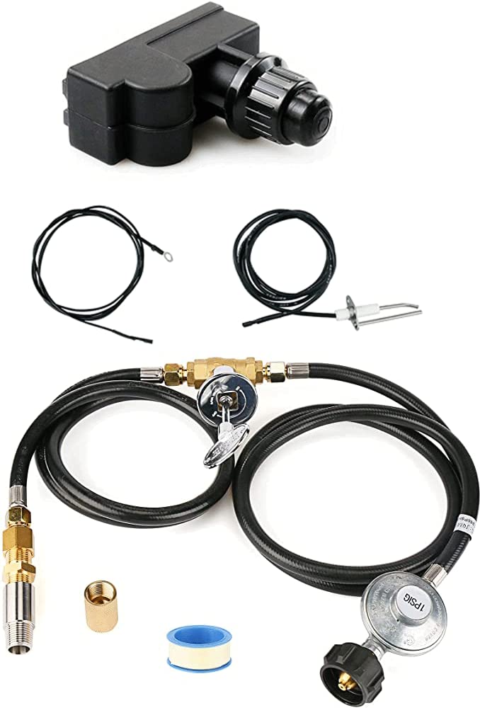 Uniflasy Fire Pit Installation Kit for Propane Connection, Come with 1/2 Key Valve Air Mixer Valve Regulator Hose, Ignition Kit with 2 Outlet and Ground Wire