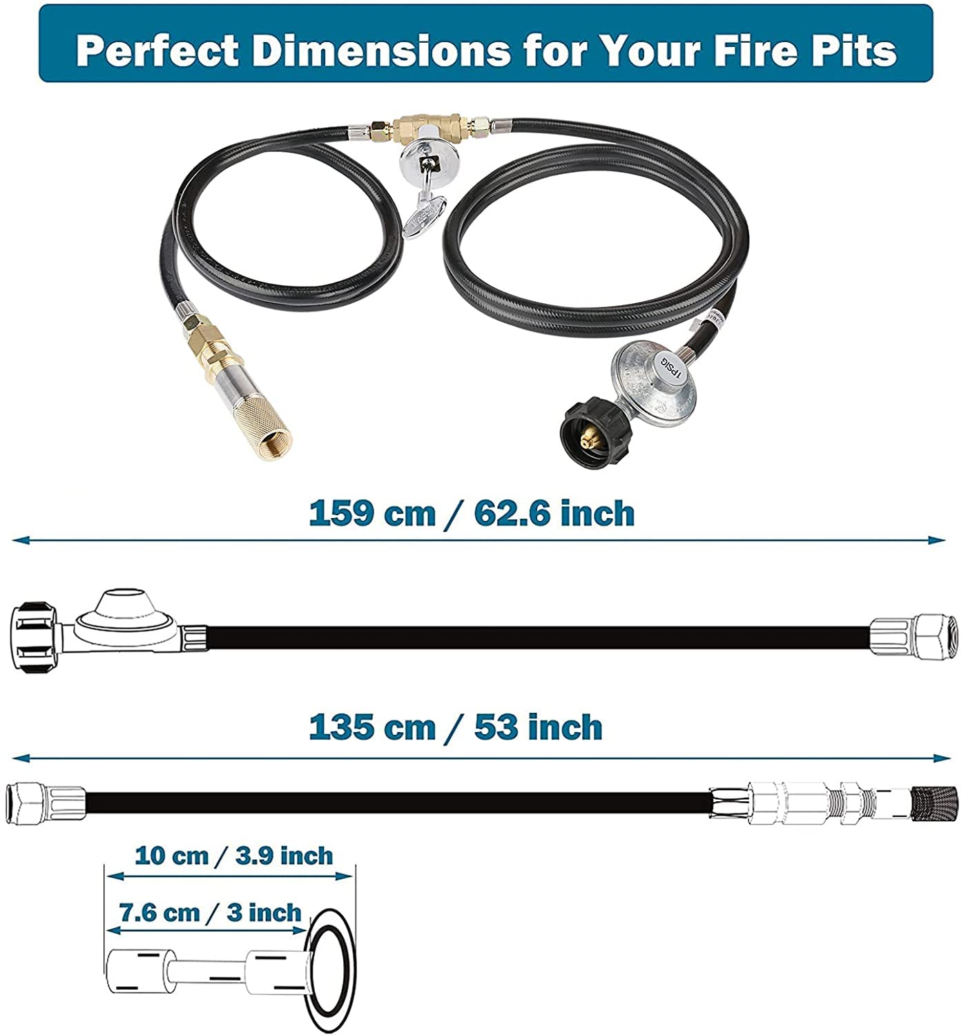 Uniflasy Fire Pit Installation Kit for Propane Connection, Come with 1/2 Key Valve Air Mixer Valve Regulator Hose, Ignition Kit with 2 Outlet and Ground Wire