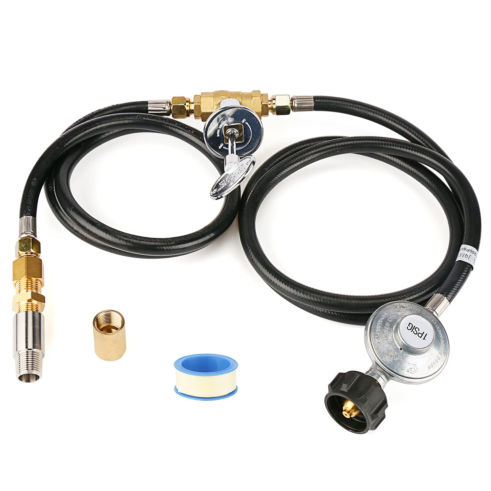 Uniflasy Fire Pit Installation Kit for Propane Connection, Come with 1/2 Key Valve Air Mixer Valve Regulator Hose, Ignition Kit with 2 Outlet and Ground Wire