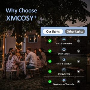 XMCOSY+ Smart LED Outdoor String Lights, 123Ft Patio Lights with 40 Shatterproof Dimmable Edison Bulbs, WiFi & App Control, Work with Alexa, IP65 Waterproof String Lights for Outside Bistro Porch