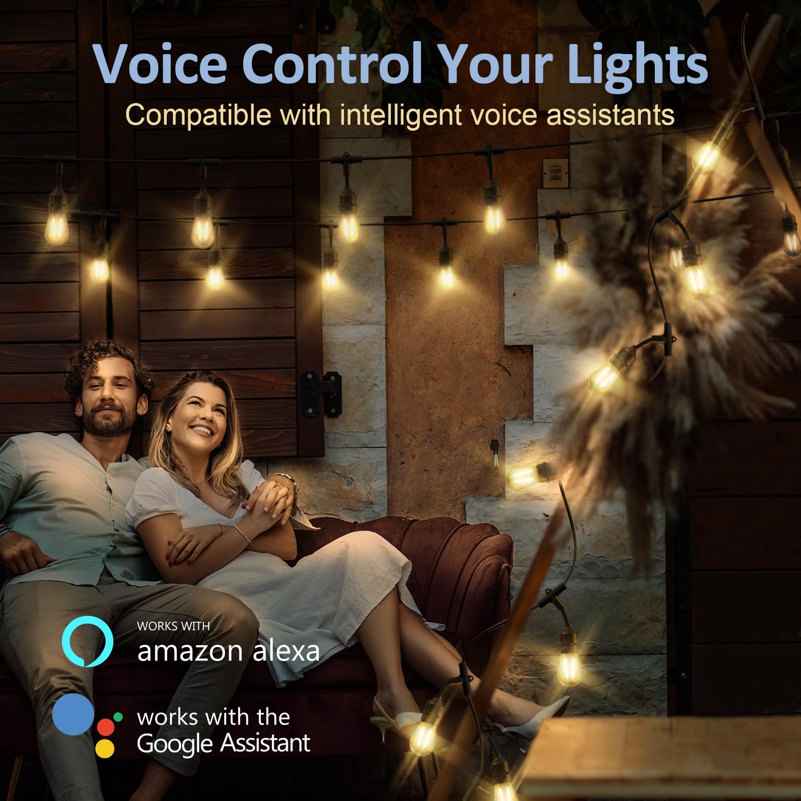 XMCOSY+ Smart LED Outdoor String Lights, 123Ft Patio Lights with 40 Shatterproof Dimmable Edison Bulbs, WiFi & App Control, Work with Alexa, IP65 Waterproof String Lights for Outside Bistro Porch