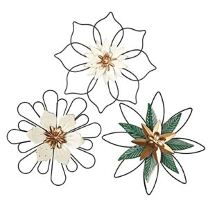 3pcs metal flower garden wall decor home outdoor fence art patio floral sculptures, hanging decorations for yard porch living room - 9.5 inch