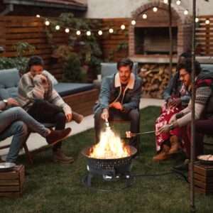 SANAUVULCAN Portable Propane Fire Pit, 58,000 BTU Outdoor Propane Gas Fire Pit for Camping, Backyard, Tailgating and Patio, Gas Fire Pit Bowl with Cover, Lava Rock Stone and Tank Stabilizer Ring