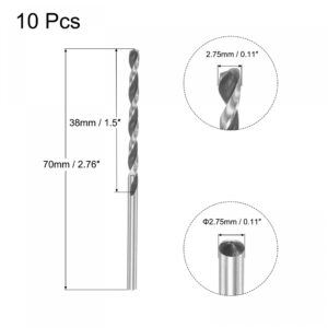 uxcell 10 Pcs 2.75mm HSS(High Speed Steel) W6542 Micro Drill Bits, Fully Ground Jobber Drill Bit for Mild Steel Copper Aluminum