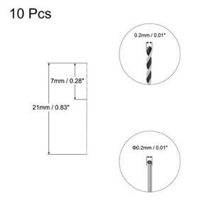 uxcell 10 Pcs 0.2mm HSS(High Speed Steel) W6542 Micro Drill Bits, Fully Ground Jobber 21mm Length Drill Bit for Mild Steel Copper Aluminum