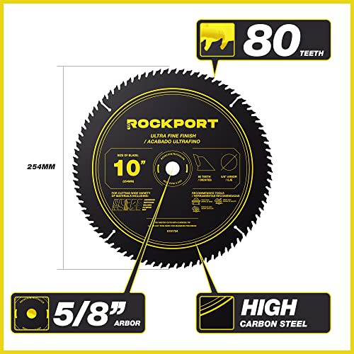 ROCKPORT Table Saw Blades 10 inch 80 Teeth - (3 Pack) 10" Table Saw Blades & 10 inch Miter Saw Blades, 5/8" Arbor, Multipupose Carbide Tip Circular Saw Blade for Ultra Fine Finish Cutting of Wood