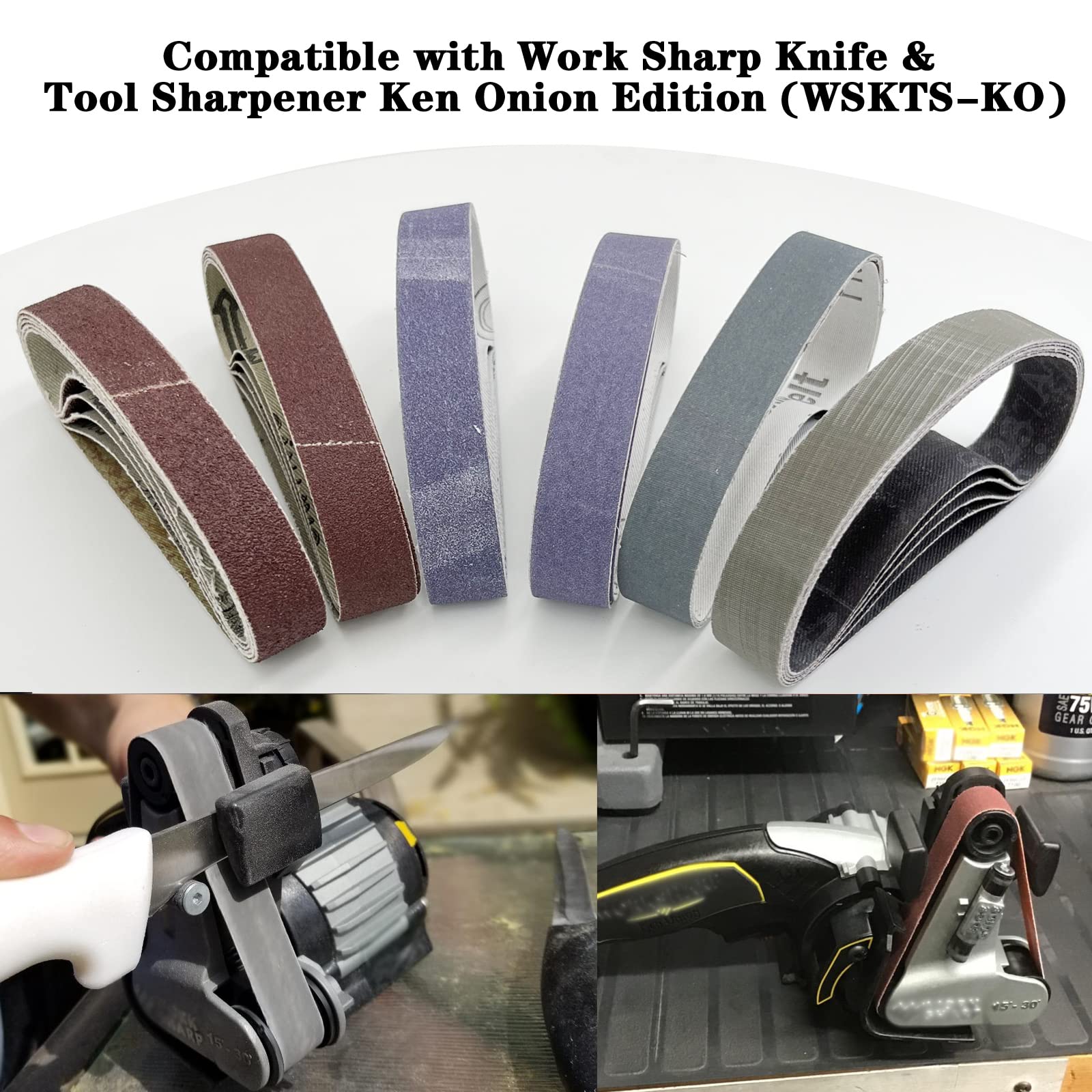 30 Pcs 3/4" x 12" Replacement Knife Sharpener Sanding Belt Kit for Work Sharp Knife & Tool Sharpener Ken Onion Edition (WSKTS-KO), 80/120/240/400/1000/2500 Grits