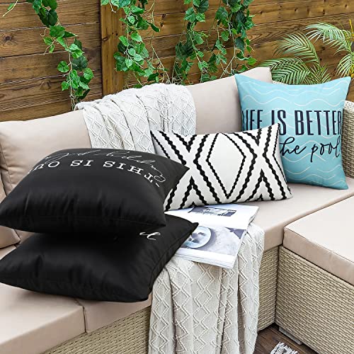 Adabana Pack of 2 Blue and Navy Outdoor Waterproof Throw Pillow Covers 18x18 Decorative Pillows Case for Patio Furniture Garden, Life is Better by The Pool