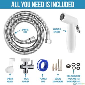 Purrfectzone Bundle of Two Complete Bidet Kits - White Bidet and Stainless Steel Bidet Sprayer for Toilet Sets, Two Kits Bundle