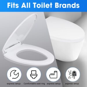 MUU Toilet seat, Slow Close, White heavy duty Toilet Seat with Non-slip Seat Bumpers Easy to Install & Clean PP Material Replacement Toilet Seat Fits All Toilet Brands Elongated Toilets(MU220-PP)