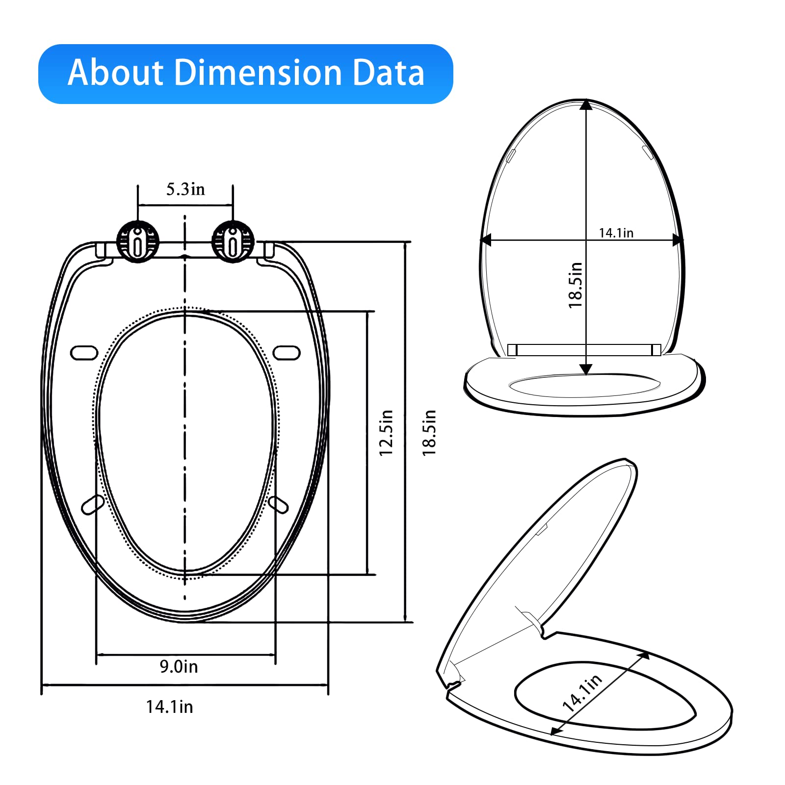 MUU Toilet seat, Slow Close, White heavy duty Toilet Seat with Non-slip Seat Bumpers Easy to Install & Clean PP Material Replacement Toilet Seat Fits All Toilet Brands Elongated Toilets(MU220-PP)