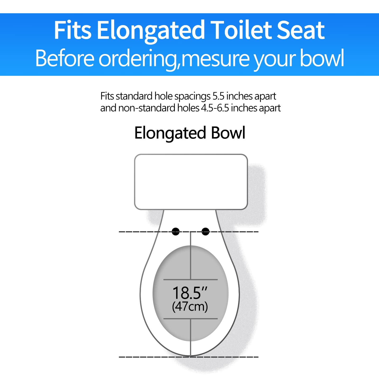 MUU Toilet seat, Slow Close, White heavy duty Toilet Seat with Non-slip Seat Bumpers Easy to Install & Clean PP Material Replacement Toilet Seat Fits All Toilet Brands Elongated Toilets(MU220-PP)