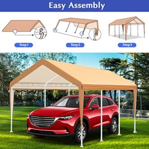 MARVOWARE 10x20 Car Canopy Replacement Carport Tarp Cover with Fabric Pole Skirts Ball Bungees for Tent Top Garage Boat Shelter(Only Tarp Cover) Carpas para Carros(Sólo Hule)