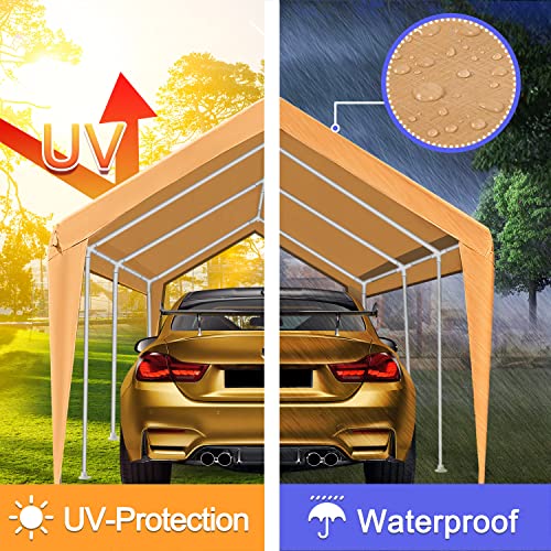 MARVOWARE 10x20 Car Canopy Replacement Carport Tarp Cover with Fabric Pole Skirts Ball Bungees for Tent Top Garage Boat Shelter(Only Tarp Cover) Carpas para Carros(Sólo Hule)