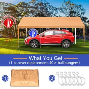 MARVOWARE 10x20 Car Canopy Replacement Carport Tarp Cover with Fabric Pole Skirts Ball Bungees for Tent Top Garage Boat Shelter(Only Tarp Cover) Carpas para Carros(Sólo Hule)