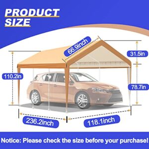 MARVOWARE 10x20 Car Canopy Replacement Carport Tarp Cover with Fabric Pole Skirts Ball Bungees for Tent Top Garage Boat Shelter(Only Tarp Cover) Carpas para Carros(Sólo Hule)