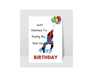 "spiderman inspired “just wanna swing by and say happy birthday”, birthday card, super hero card, card for him, card for her, handmade card