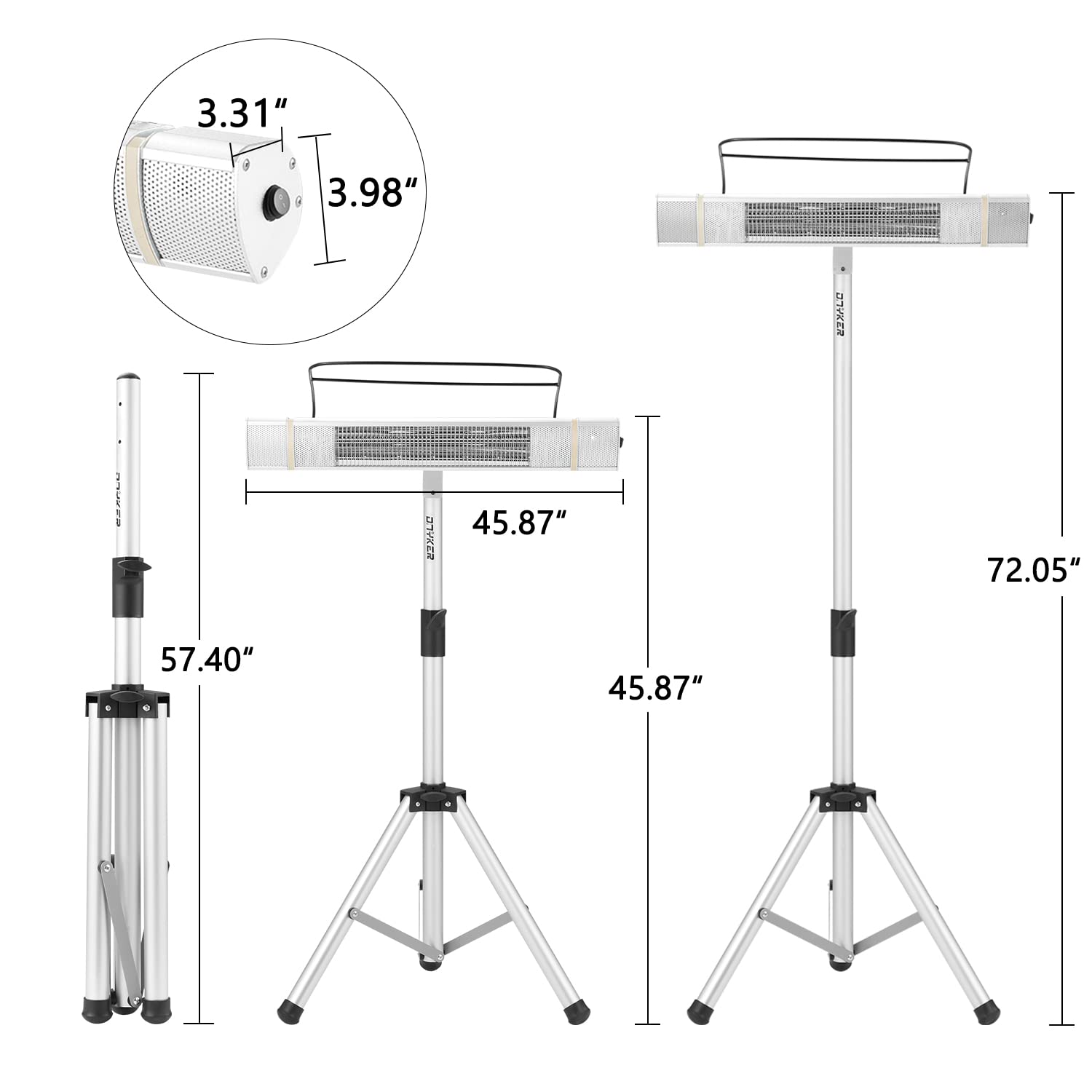 YOLENY 1500W Infrared Patio Heater Adjustable Tripod, Electric Patio Heater with Remote Control, Indoor & Outdoor Heater, Mount to Ceiling&Wall, for Porch, Balcony, Garage, Backyard