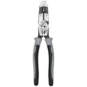 klein tools j2159crtp side cutting pliers, 9-inch journeyman high leverage hybrid pliers with crimper, fish tape puller and wire stripper