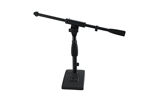 Gator Frameworks Short Weighted Base Microphone Boom Arm Stand with Clamp-On Single Layer Pop Filter (GFW-MIC0821-POP), Black