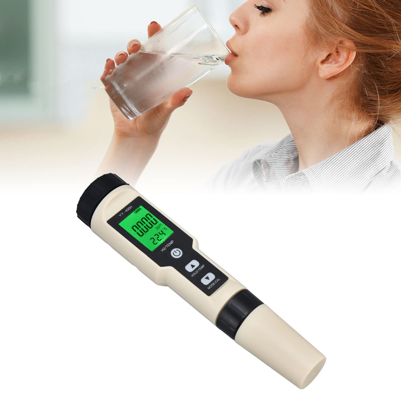 Fishawk Digital Hydrogen Meter, High Accuracy Pen Type H2 Meter Water Quality Tester with ATC, LCD PH TDS Salt PPM Temp Tester Meter for Drinking Water Hydroponics Aquariums Swimming Pool