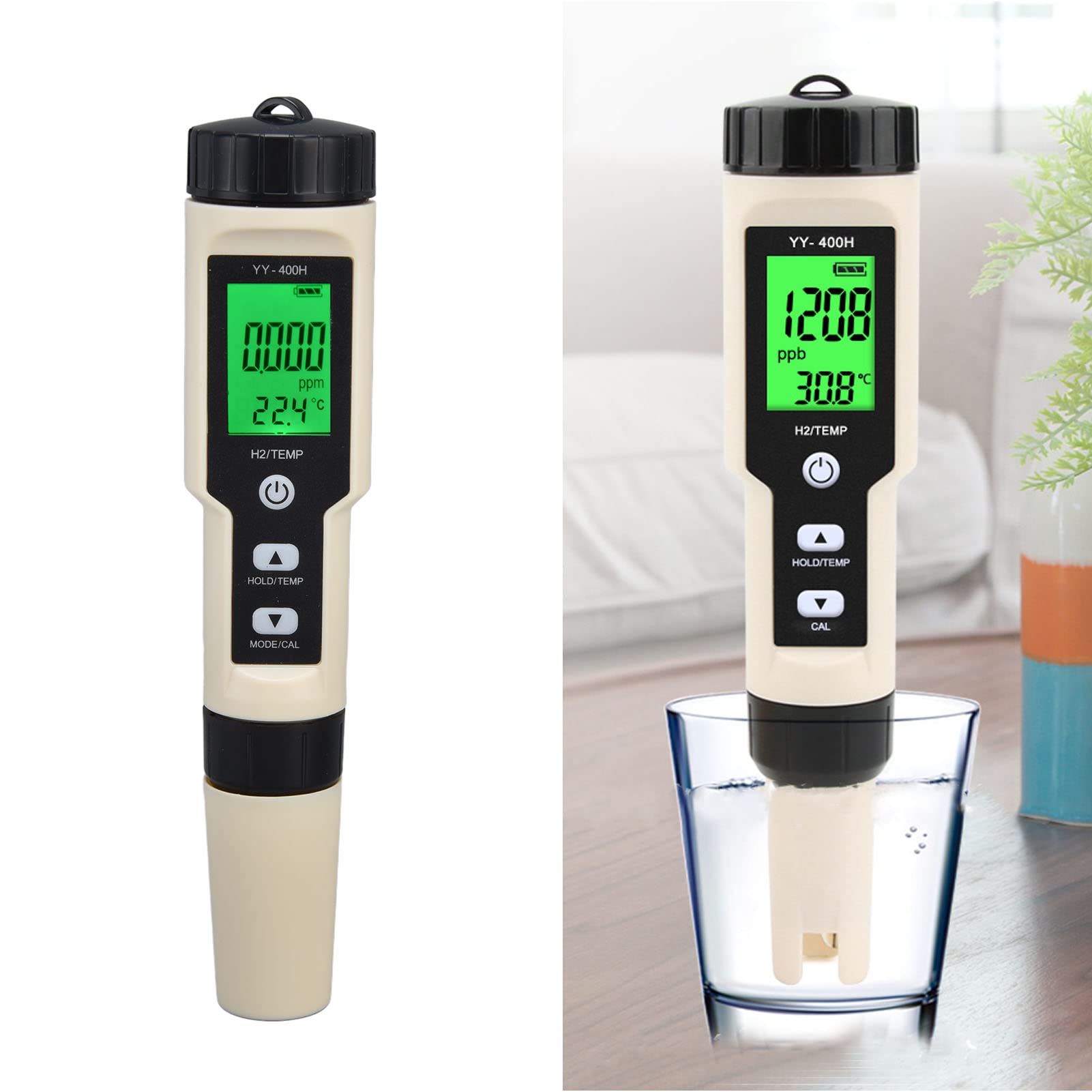 Fishawk Digital Hydrogen Meter, High Accuracy Pen Type H2 Meter Water Quality Tester with ATC, LCD PH TDS Salt PPM Temp Tester Meter for Drinking Water Hydroponics Aquariums Swimming Pool