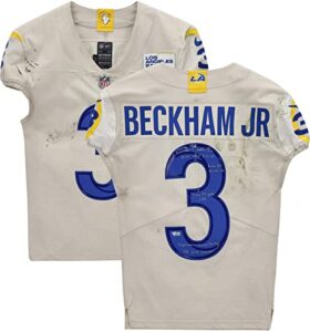 odell beckham jr. los angeles rams autographed game-used #3 white jersey vs. baltimore ravens on january 2, 2022 with multiple inscriptions - autographed nfl jerseys