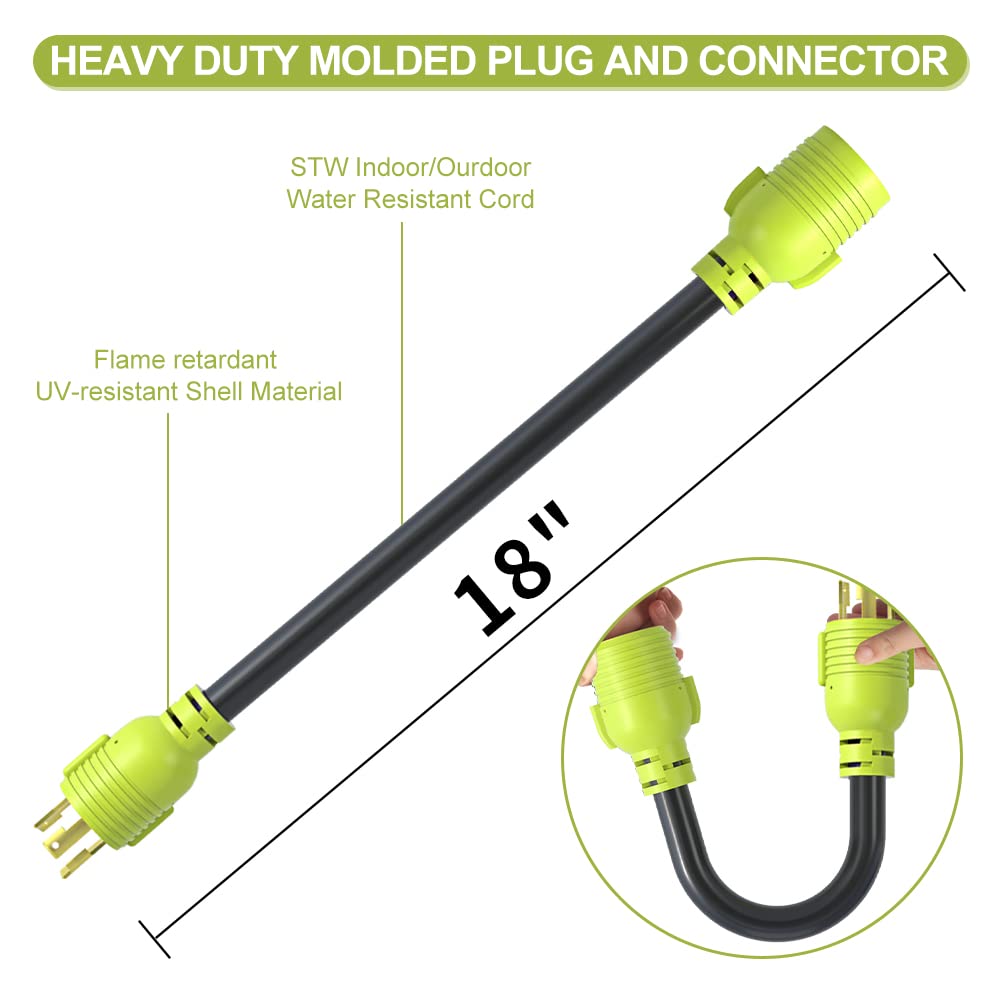 AOWEITOUR Generator Transfer Switch Adapter NEMA L5-30P Male Plug to L14-30R Female,30 Amp Generator Twist Lock 3 Prong to 4 Prong House Inlet Box,STW 10 AWG（1.5FT）