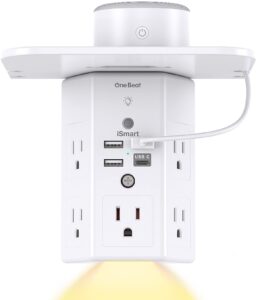 multi plug outlets, wall outlet extender with night light and outlet shelf, surge protector 4 usb ports(1 usb c), usb wall charger power strip electric outlet splitter for home office