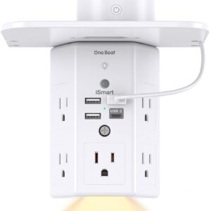 Multi Plug Outlets, Wall Outlet Extender with Night Light and Outlet Shelf, Surge Protector 4 USB Ports(1 USB C), USB Wall Charger Power Strip Electric Outlet Splitter for Home Office