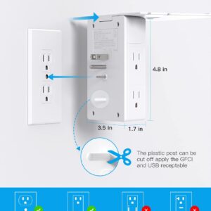 Multi Plug Outlets, Wall Outlet Extender with Night Light and Outlet Shelf, Surge Protector 4 USB Ports(1 USB C), USB Wall Charger Power Strip Electric Outlet Splitter for Home Office