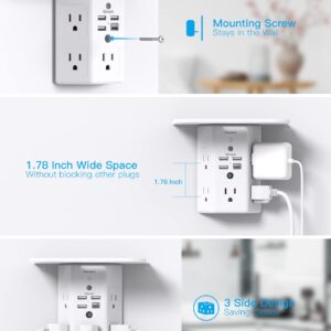 Multi Plug Outlets, Wall Outlet Extender with Night Light and Outlet Shelf, Surge Protector 4 USB Ports(1 USB C), USB Wall Charger Power Strip Electric Outlet Splitter for Home Office