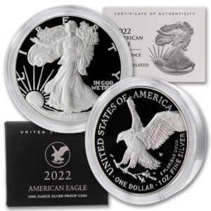 2022 w 1 oz proof american silver eagle coin (pf - in capsule) with certificate of authenticity and original united states mint box $1 seller mint state