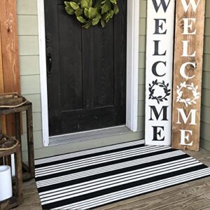 Black and White Outdoor Rug - 2’4''x3'8'' Striped Cotton Woven Area Rug Machine Washable Area Rug, Indoor/Outdoor Patio Floor Mat for Farmhouse/Porch/Lawn/Bedroom