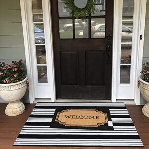 Black and White Outdoor Rug - 2’4''x3'8'' Striped Cotton Woven Area Rug Machine Washable Area Rug, Indoor/Outdoor Patio Floor Mat for Farmhouse/Porch/Lawn/Bedroom