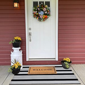 Black and White Outdoor Rug - 2’4''x3'8'' Striped Cotton Woven Area Rug Machine Washable Area Rug, Indoor/Outdoor Patio Floor Mat for Farmhouse/Porch/Lawn/Bedroom