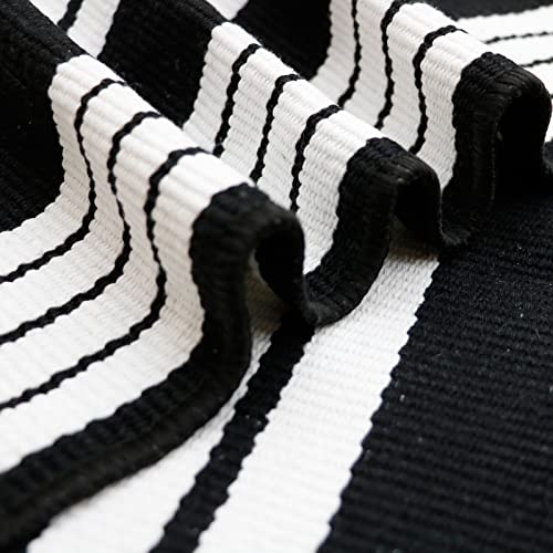 Black and White Outdoor Rug - 2’4''x3'8'' Striped Cotton Woven Area Rug Machine Washable Area Rug, Indoor/Outdoor Patio Floor Mat for Farmhouse/Porch/Lawn/Bedroom