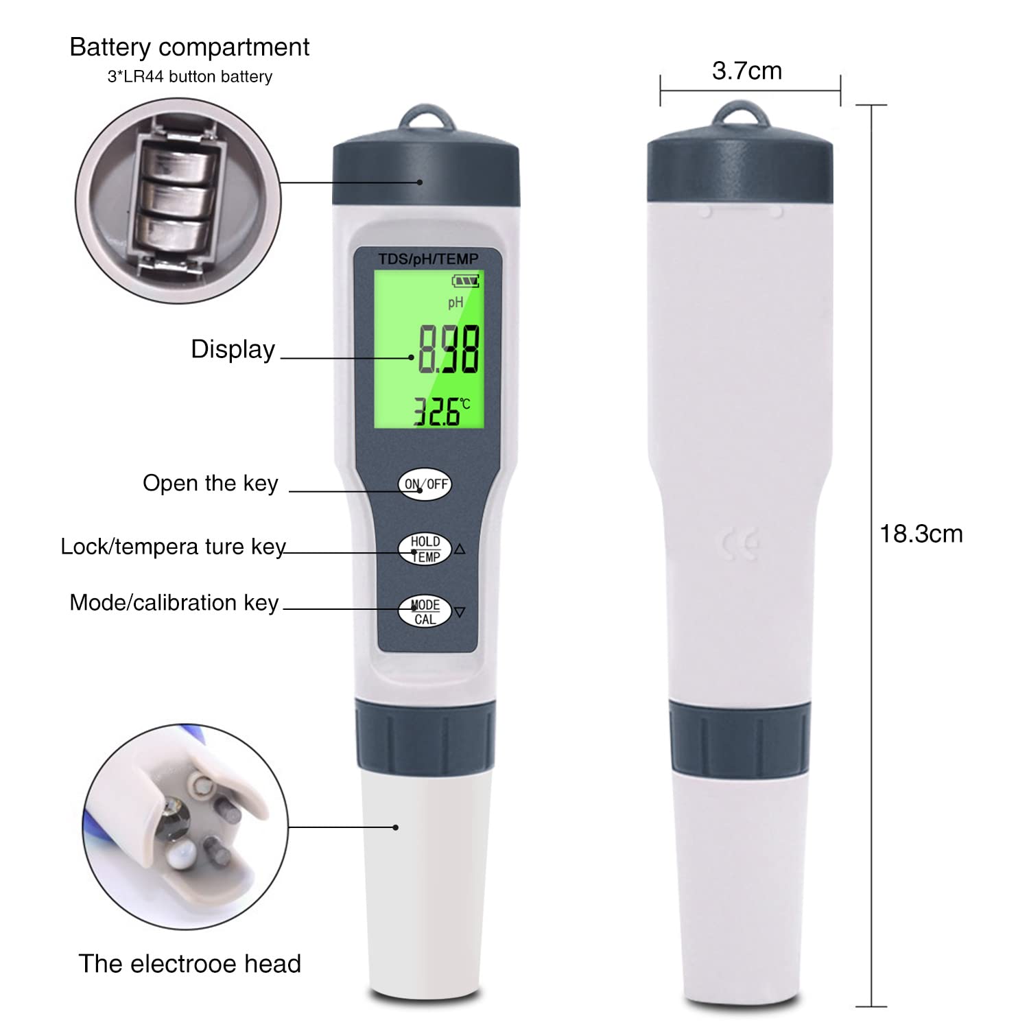 3 in 1 PH Meter with TDS/Temp Meter, TDS Water Tester ±0.05 PH High Accuracy with 0-14 PH Measurement Range