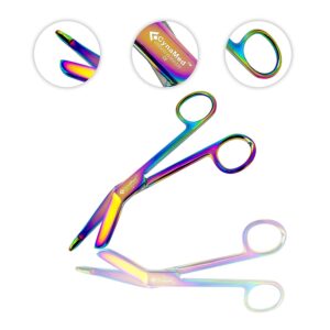 Cynamed Hemostat and Scissors with Multicolor Titanium Coating - Set of 3 - Suture Removal Scissors, Lister Bandage Scissors, Hemostatic Forceps (Multi-Color)