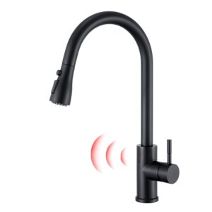 gangang touchless kitchen faucet with pull out sprayer, matte black high arc single handle single hole commercial kitchen sink faucet