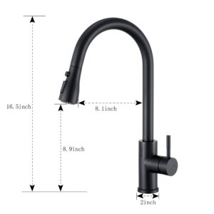 Gangang Touchless Kitchen Faucet with Pull Out Sprayer, Matte Black High Arc Single Handle Single Hole Commercial Kitchen Sink Faucet