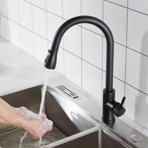 Gangang Touchless Kitchen Faucet with Pull Out Sprayer, Matte Black High Arc Single Handle Single Hole Commercial Kitchen Sink Faucet