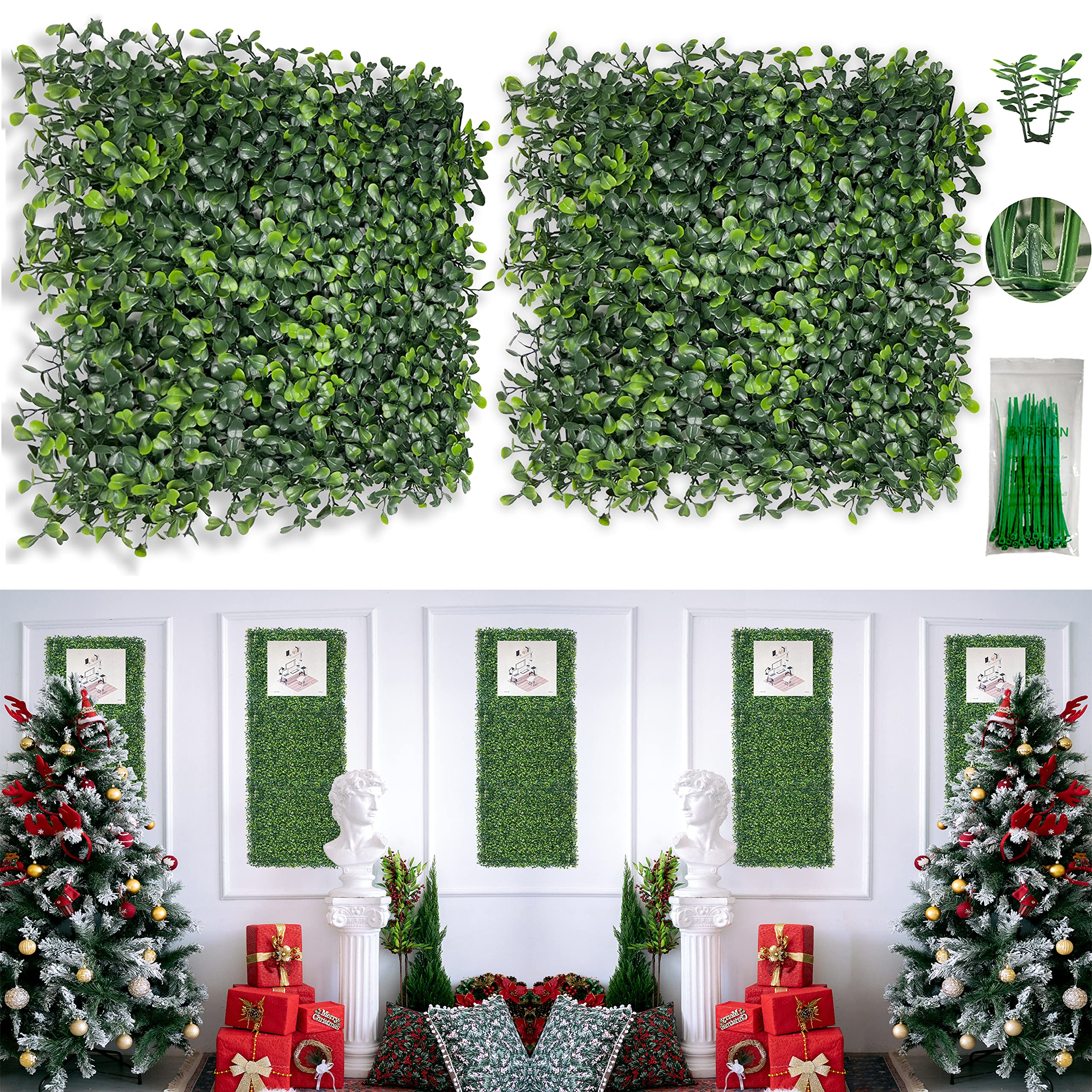 Bybeton Artificial Grass Backdrop Wall,10"x 10"(16Pcs) UV-Anti Boxwood Hedge Topiary Wall Panels for Indoor Outdoor Privacy Protected and Garden,Balcony,Privacy Fence Screen décor