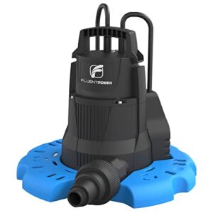 fluentpower automatic pool cover pump, 1/4 hp 2310gph submersible water removal pump, with check valve adapter, for swimming pool, hot tub, boat covers, water beds, rooftop, shallow pit water