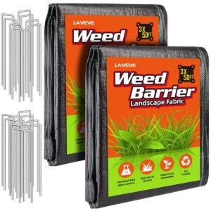 laveve 3ftx 100ft weed barrier landscape fabric, 3.2oz premium heavy-duty gardening weed control mat, ground cover for gardening, farming with 20 u-shaped securing pegs