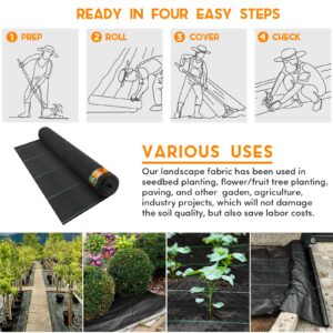 LAVEVE 3FTx 100FT Weed Barrier Landscape Fabric, 3.2oz Premium Heavy-Duty Gardening Weed Control Mat, Ground Cover for Gardening, Farming with 20 U-Shaped Securing Pegs