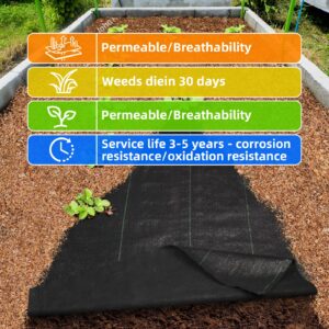 LAVEVE 3FTx 100FT Weed Barrier Landscape Fabric, 3.2oz Premium Heavy-Duty Gardening Weed Control Mat, Ground Cover for Gardening, Farming with 20 U-Shaped Securing Pegs