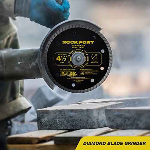 ROCKPORT Turbo 4 1/2 Diamond Blade for Angle Grinder Set - (3 Pack) Diamond Saw Blade & Grinder Blade for Dry/Wet Tile, Diamond Cutting Wheel for Stone, Granite, Concrete, 5/8" - 7/8" Arbor Tile Blade